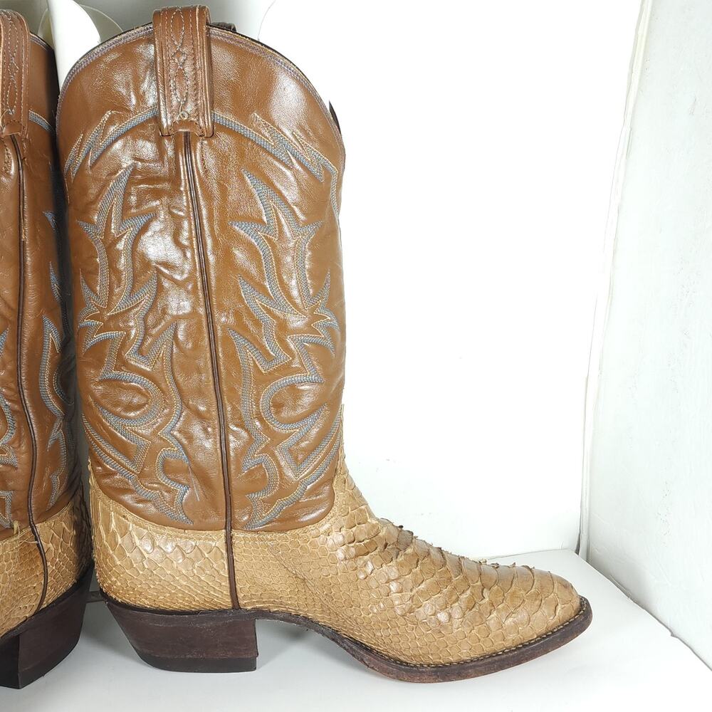 Tony Lama Men's US 8,5D Brown Python Snake Skin Exotic Western Cowgirl Boots - Picture 5 of 16